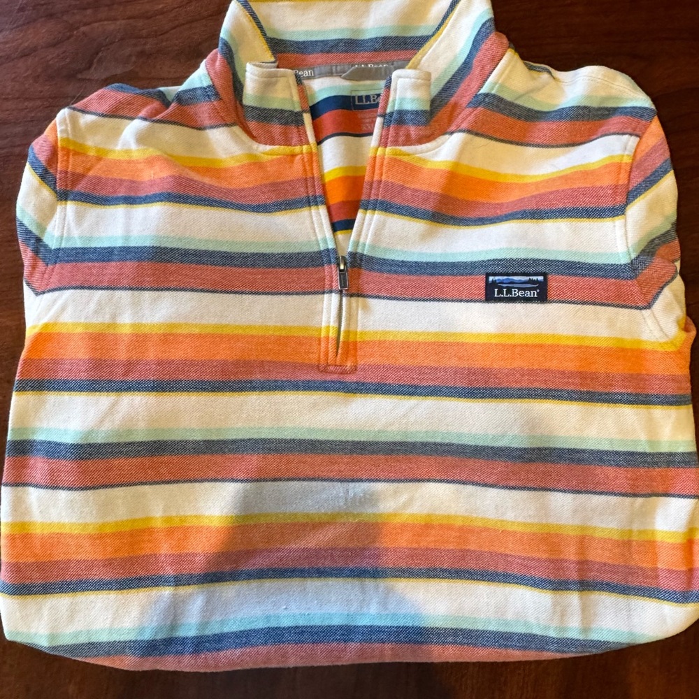 L.L.Bean Men's Comfort Stretch Piqué Quarter Zip Pullover, Long-Sleeve, Stripe